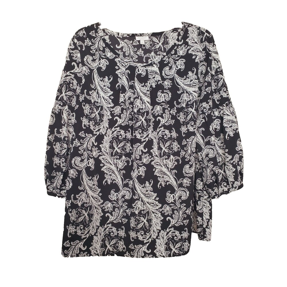 Talbots Woman Black Scroll Print 3/4 Sleeve Blouse Size 1X